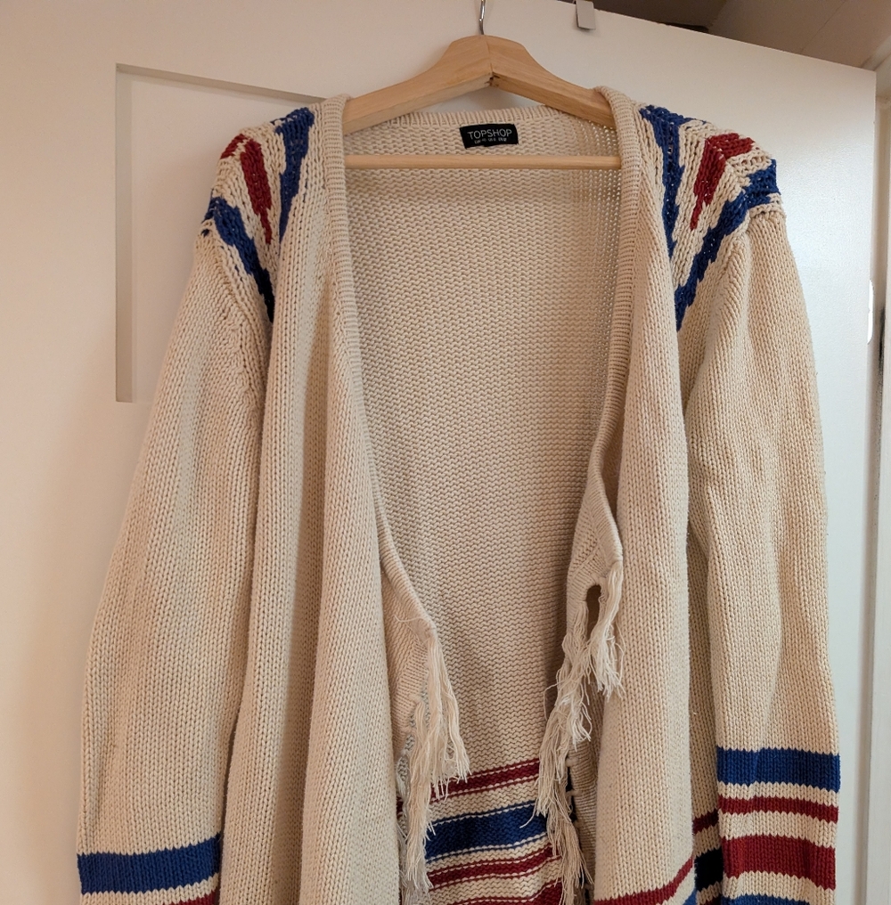 Topshop Cream and Red Striped Cardigan
